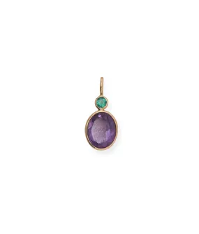 Oval 14k Gold Necklace Charm in Emerald & Amethyst