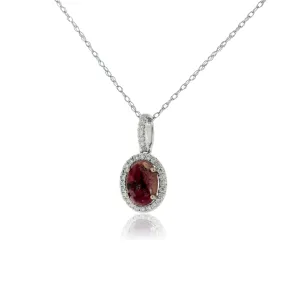 Oval Cabochon Cut Red Emerald Halo Style Pendant