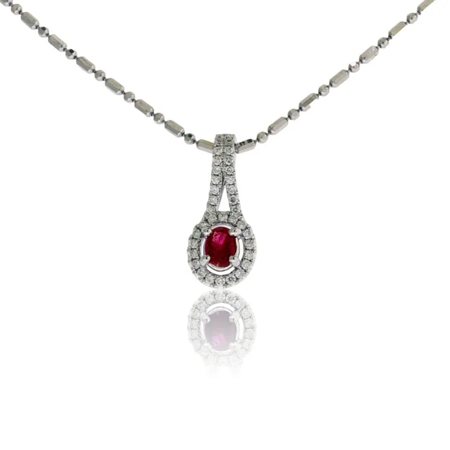 Oval Red Emerald and Diamond Pendant