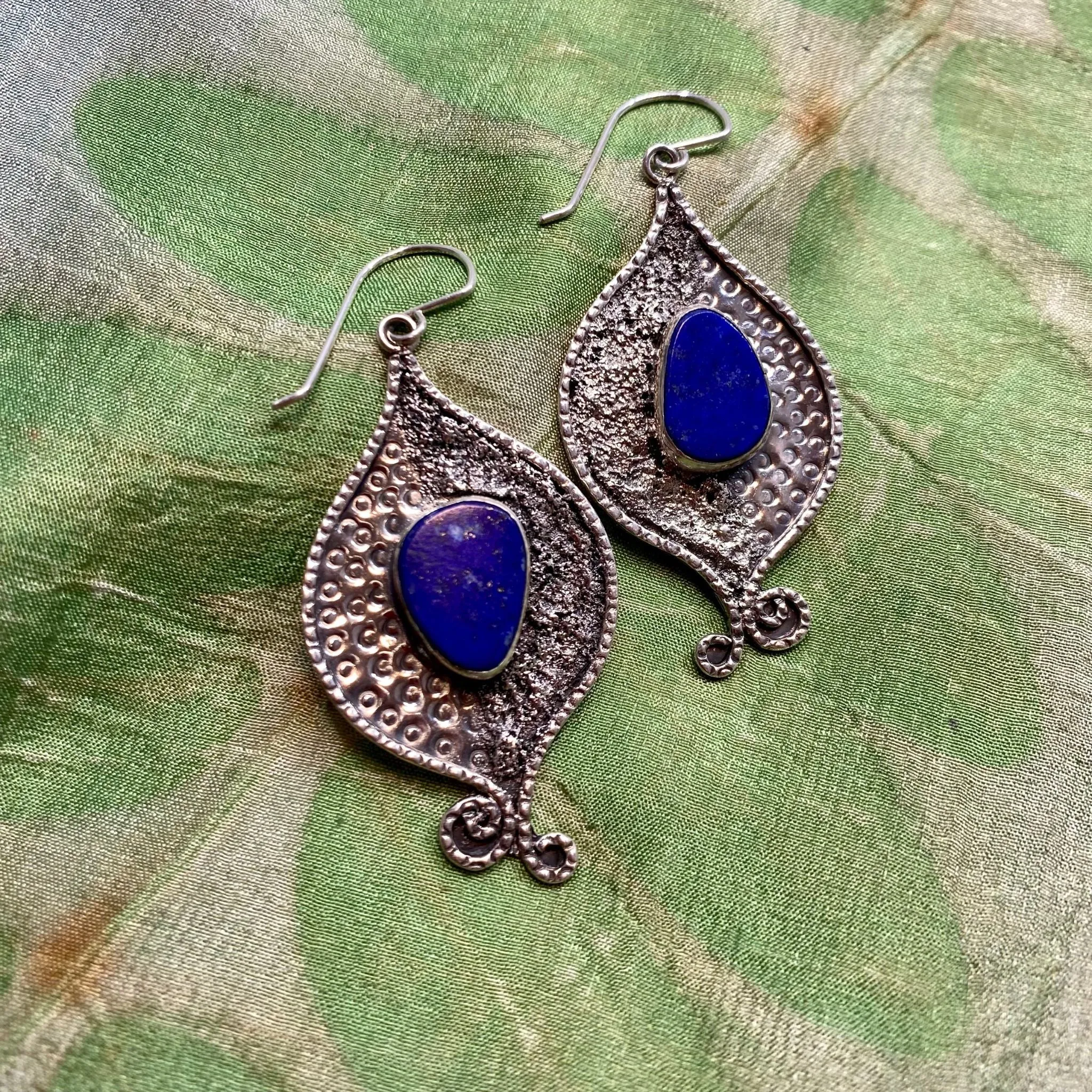 Parvina Silver and Lapis Lazuli Earrings from Tajikistan