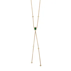 PAVE EMERALD TEARDROP DIAMOND BOLO Y NECKLACE