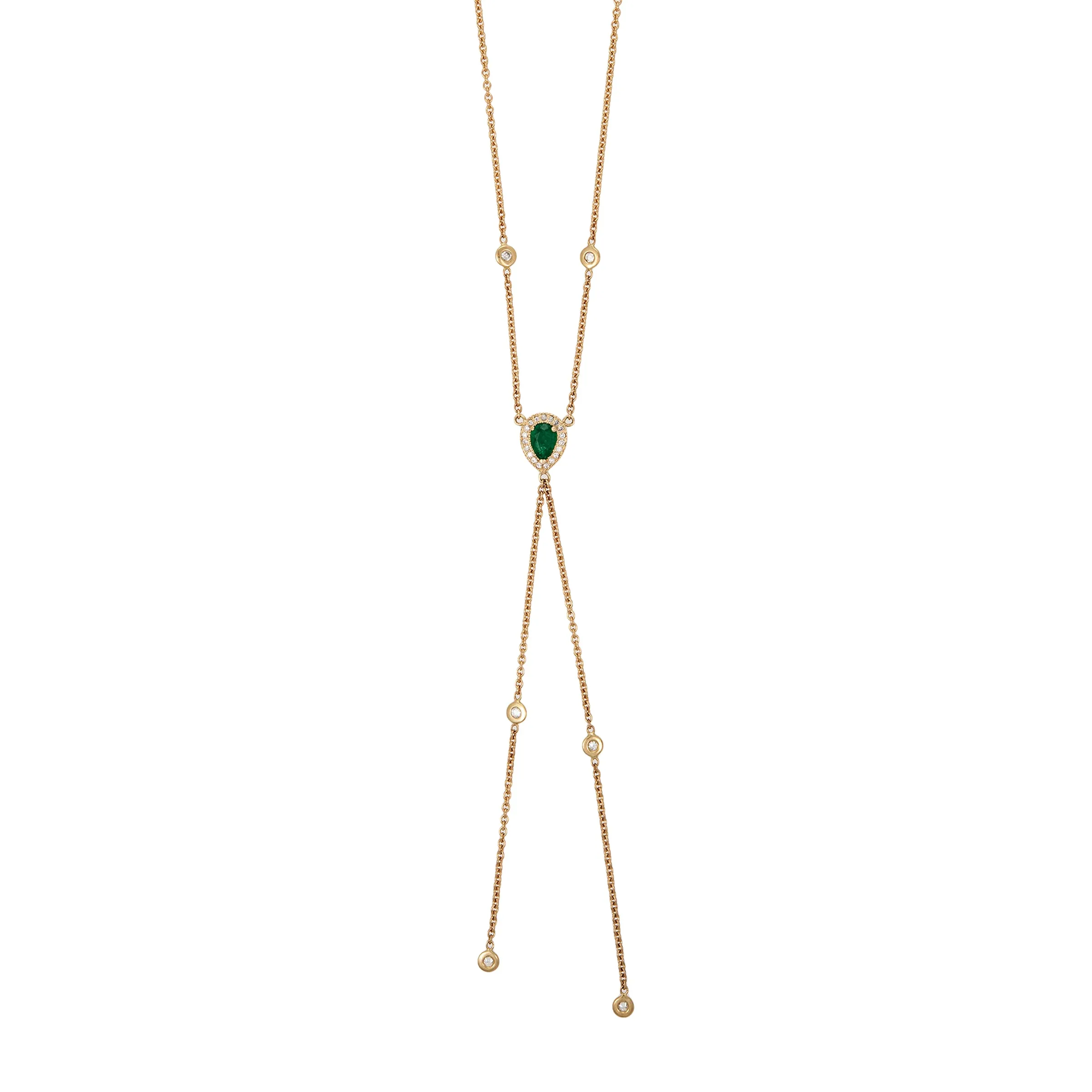 PAVE EMERALD TEARDROP DIAMOND BOLO Y NECKLACE