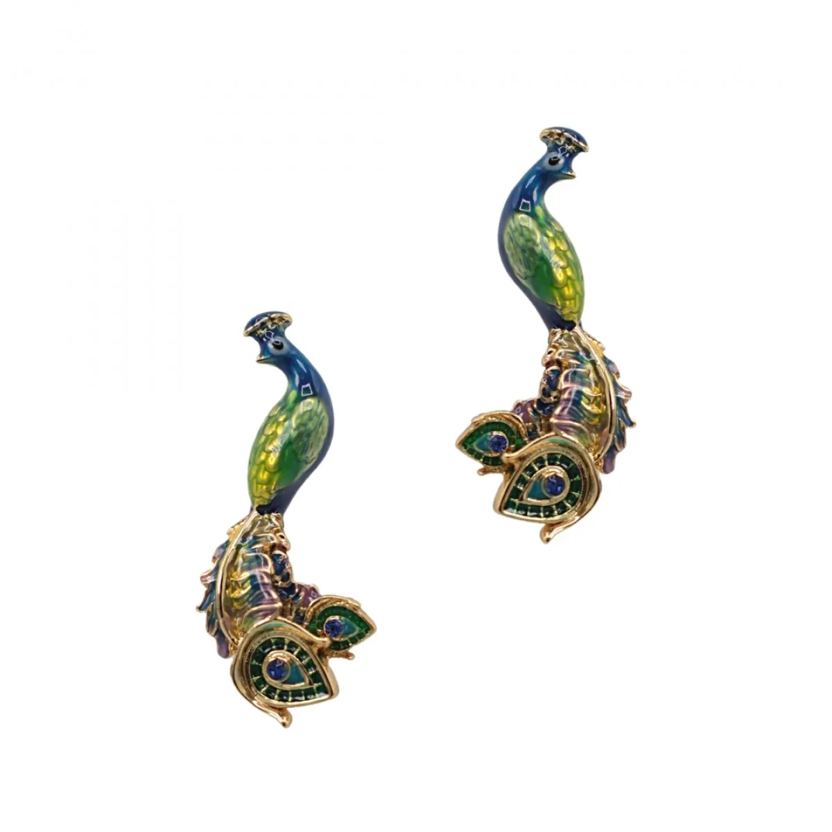 Peacock earrings by Bill Skinner