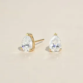 Pear Shaped Classic Solitaire Gold Studs Set 2pcs