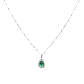 Pear Shaped Emerald And Diamond Pendant On 16" Necklace