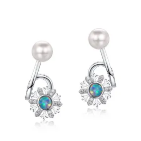 Pearl Blue Opal Snowflake Earrings