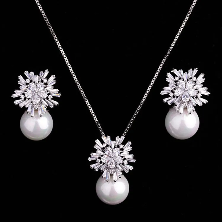 pearl necklace earrings set with zircon