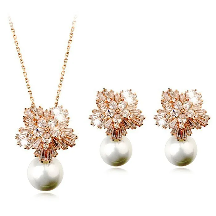 pearl necklace earrings set with zircon