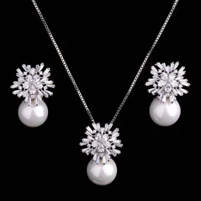 pearl necklace earrings set with zircon