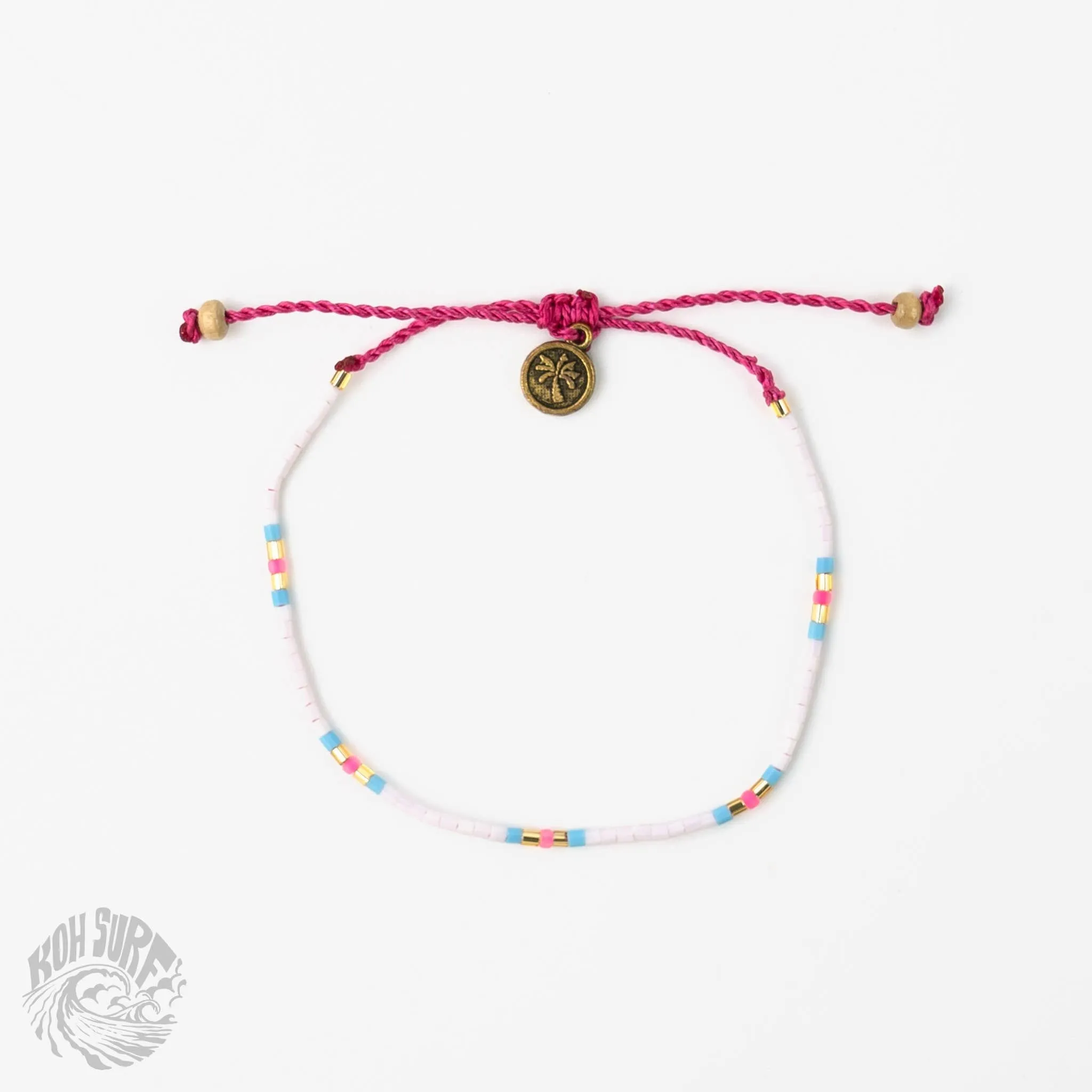 Pineapple Island -  Alila Dainty Beaded Anklet, Beach Anklet by Koh Surf: Pink