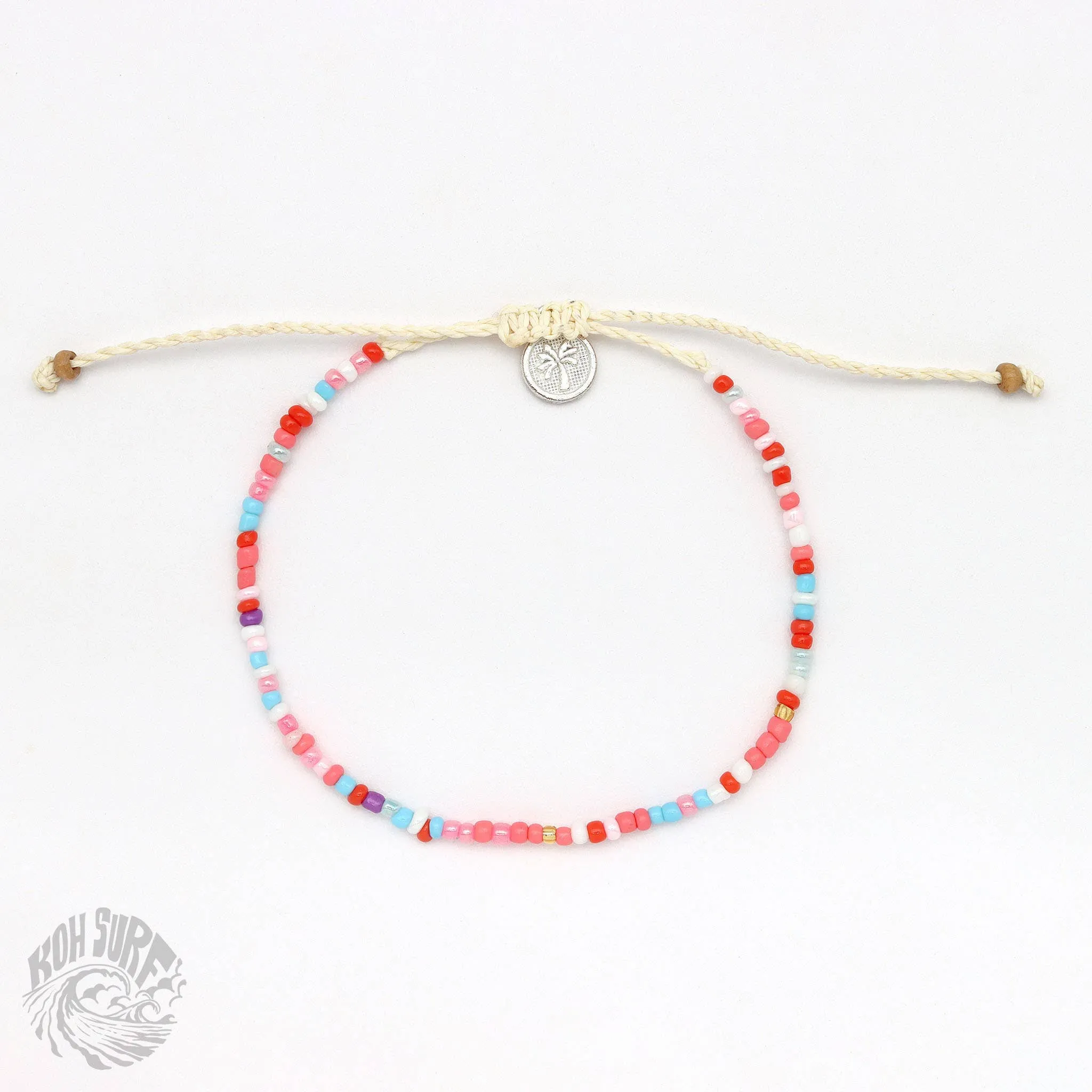 Pineapple Island -  Alila Dainty Beaded Anklet, Beach Anklet by Koh Surf: Pink