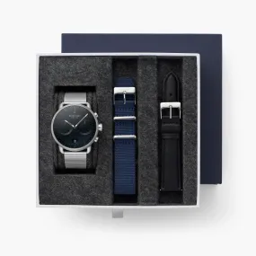 Pioneer - BUNDLE Black Dial Silver  | Silver Mesh / Navy Nylon / Black Leather Strap