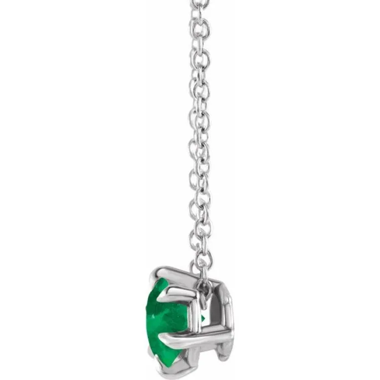 Platinum 6 mm Lab-Grown Emerald Solitaire 16-18" Necklace