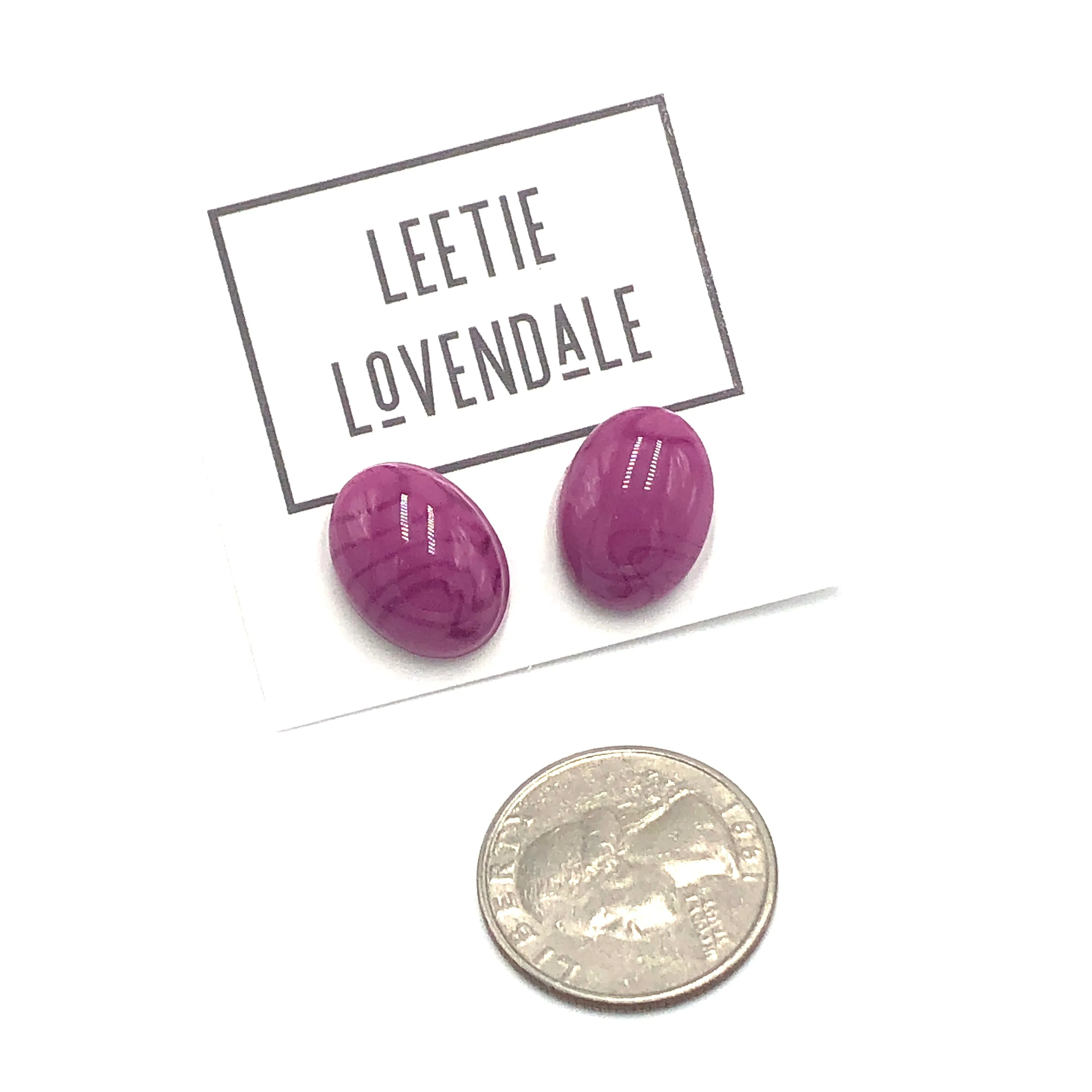 Plum Violet Oval Stud Earrings