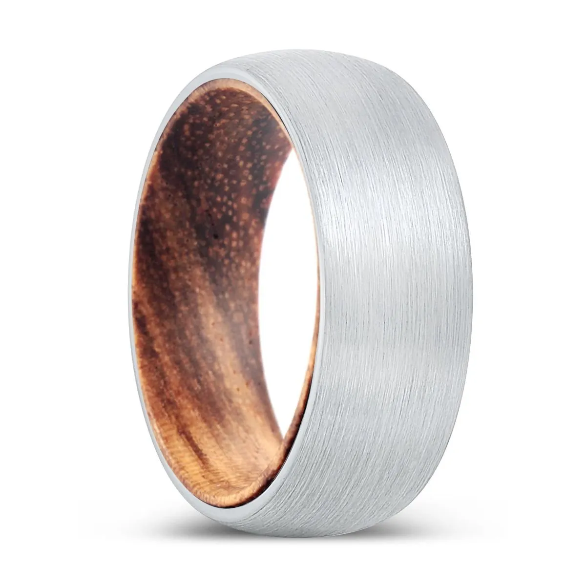 POWER | Zebra Wood, White Tungsten Ring, Brushed, Domed