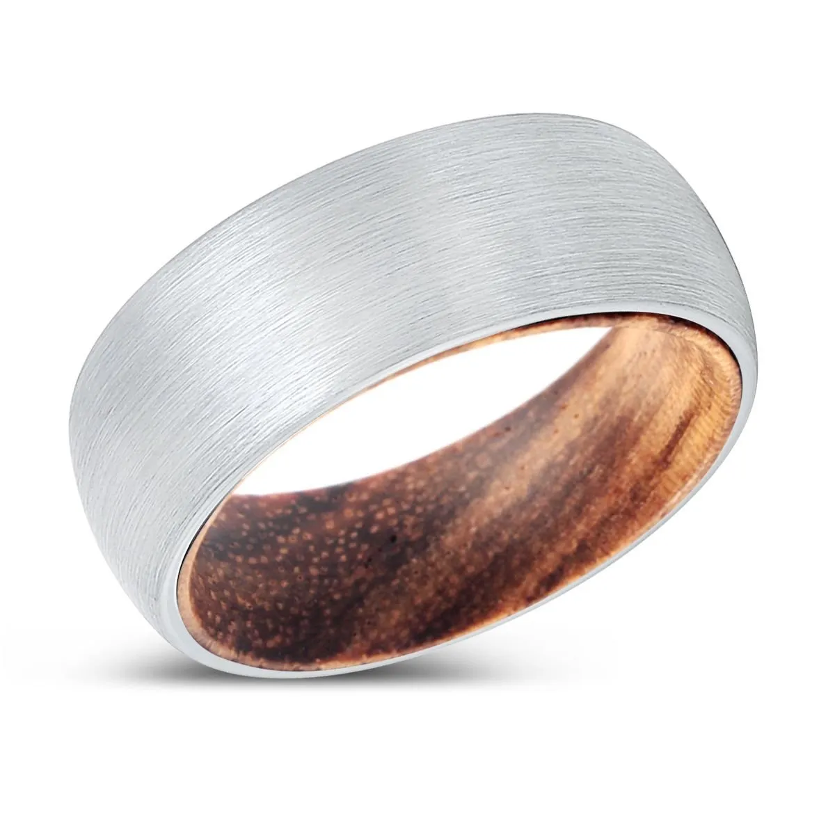 POWER | Zebra Wood, White Tungsten Ring, Brushed, Domed