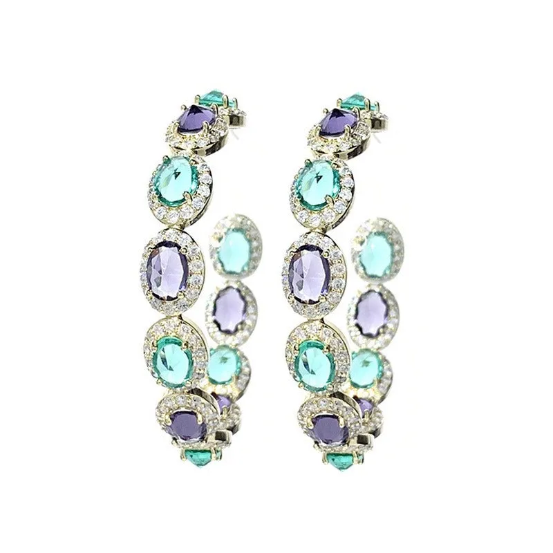 Pre Order:  Large Colorful Micropaved Zircon Hoop Earrings