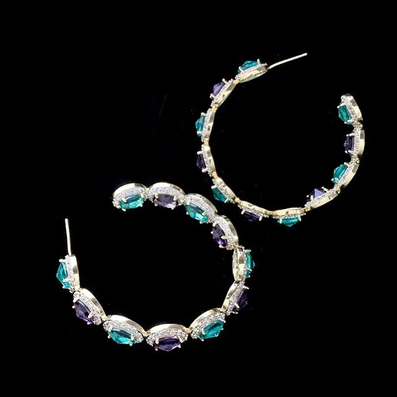 Pre Order:  Large Colorful Micropaved Zircon Hoop Earrings