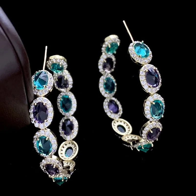 Pre Order:  Large Colorful Micropaved Zircon Hoop Earrings