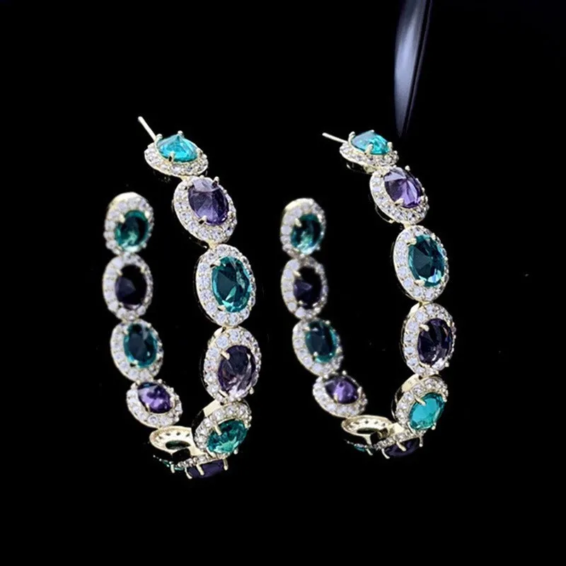 Pre Order:  Large Colorful Micropaved Zircon Hoop Earrings