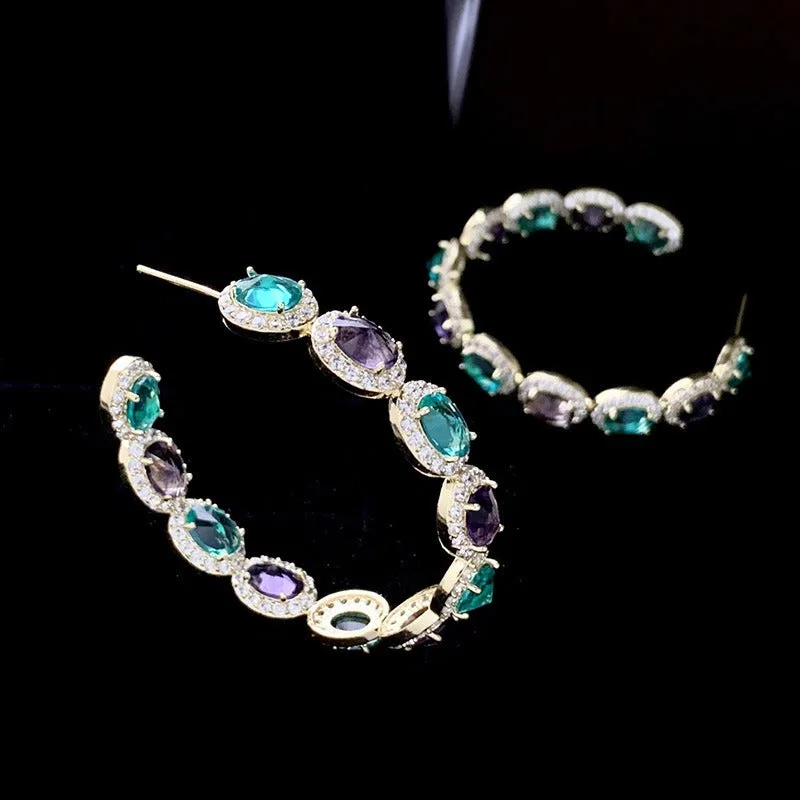 Pre Order:  Large Colorful Micropaved Zircon Hoop Earrings