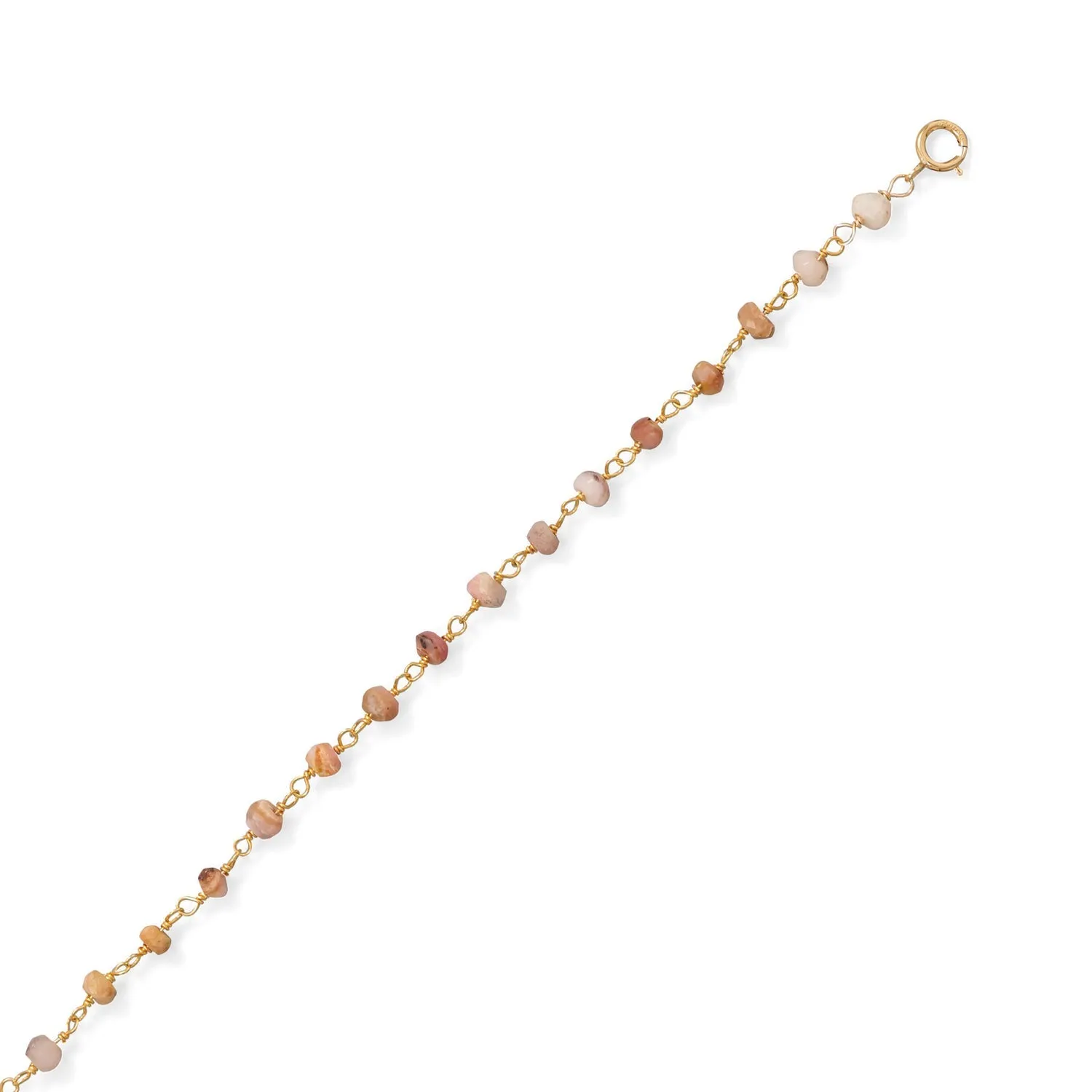 Pretty In Pink! 9.5"   1" 14 Karat Gold Plated Pink Opal Anklet