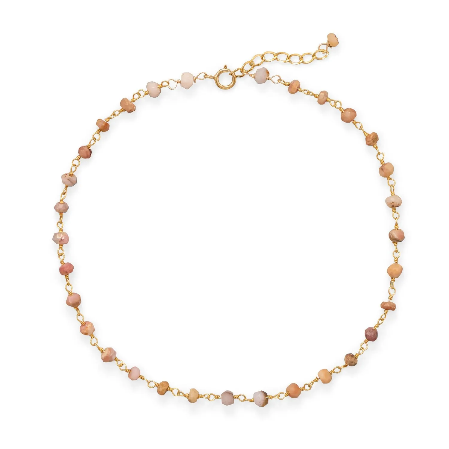 Pretty In Pink! 9.5"   1" 14 Karat Gold Plated Pink Opal Anklet