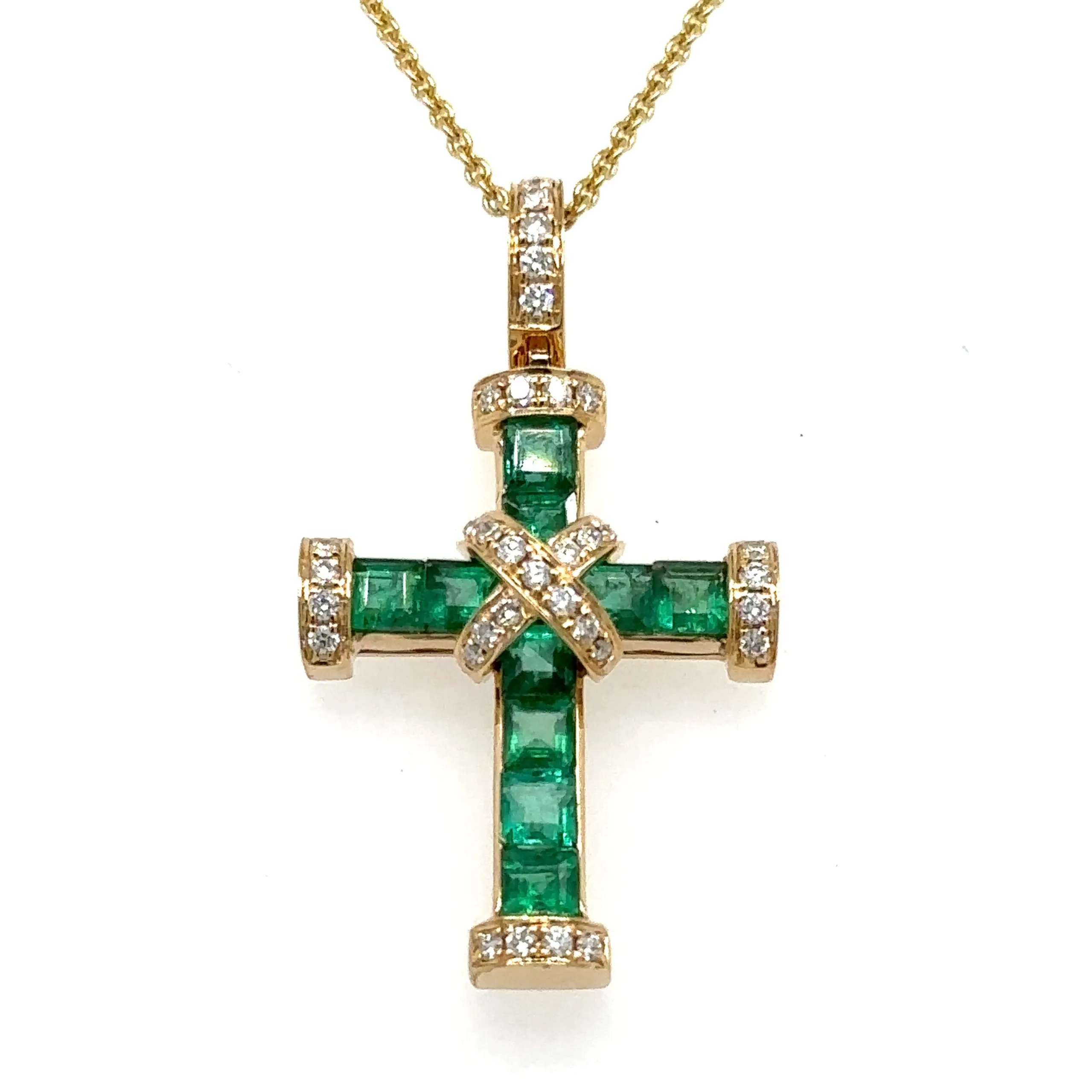 Princess-cut Emerald Diamond Cross 1.46ct tw Pendant Necklace