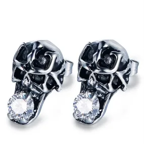 Punk-Inspired Zircon Skull Titanium Steel Stud Earrings for Men