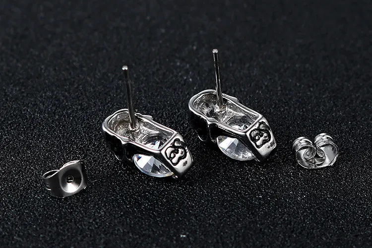 Punk-Inspired Zircon Skull Titanium Steel Stud Earrings for Men