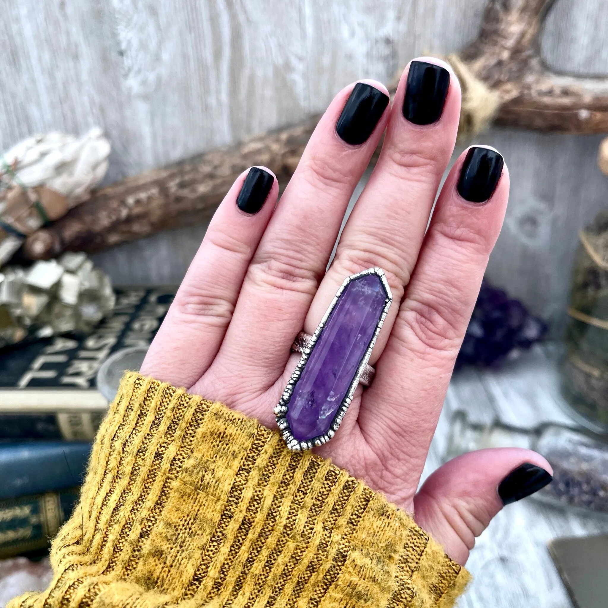 Purple Amethyst Crystal Point Ring Set in Fine Silver Size 5 6 7 8 9 10 / Foxlark Collection One of a Kind