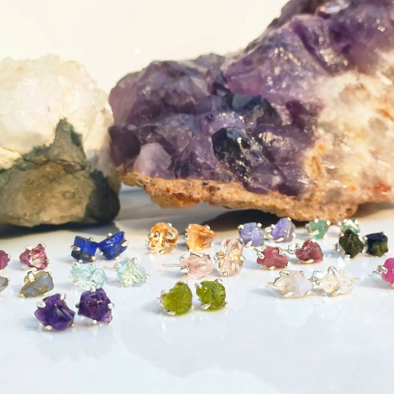 Raw Crystal Birthstone Stud Earrings