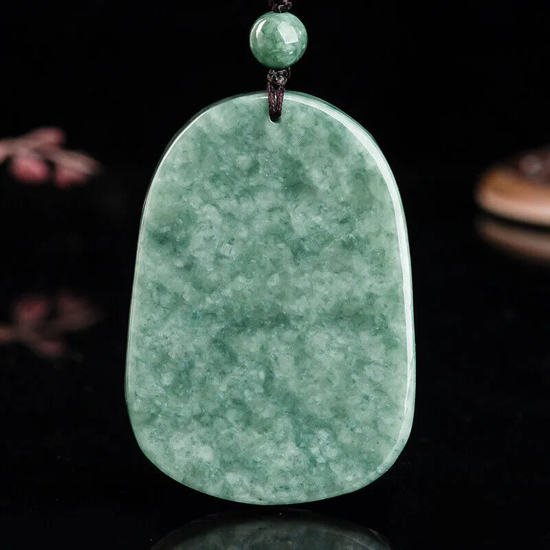 Real Grade A Natural Green Jade Jadeite Engraved Dragon Oblong 2 Sided Pendant Necklace