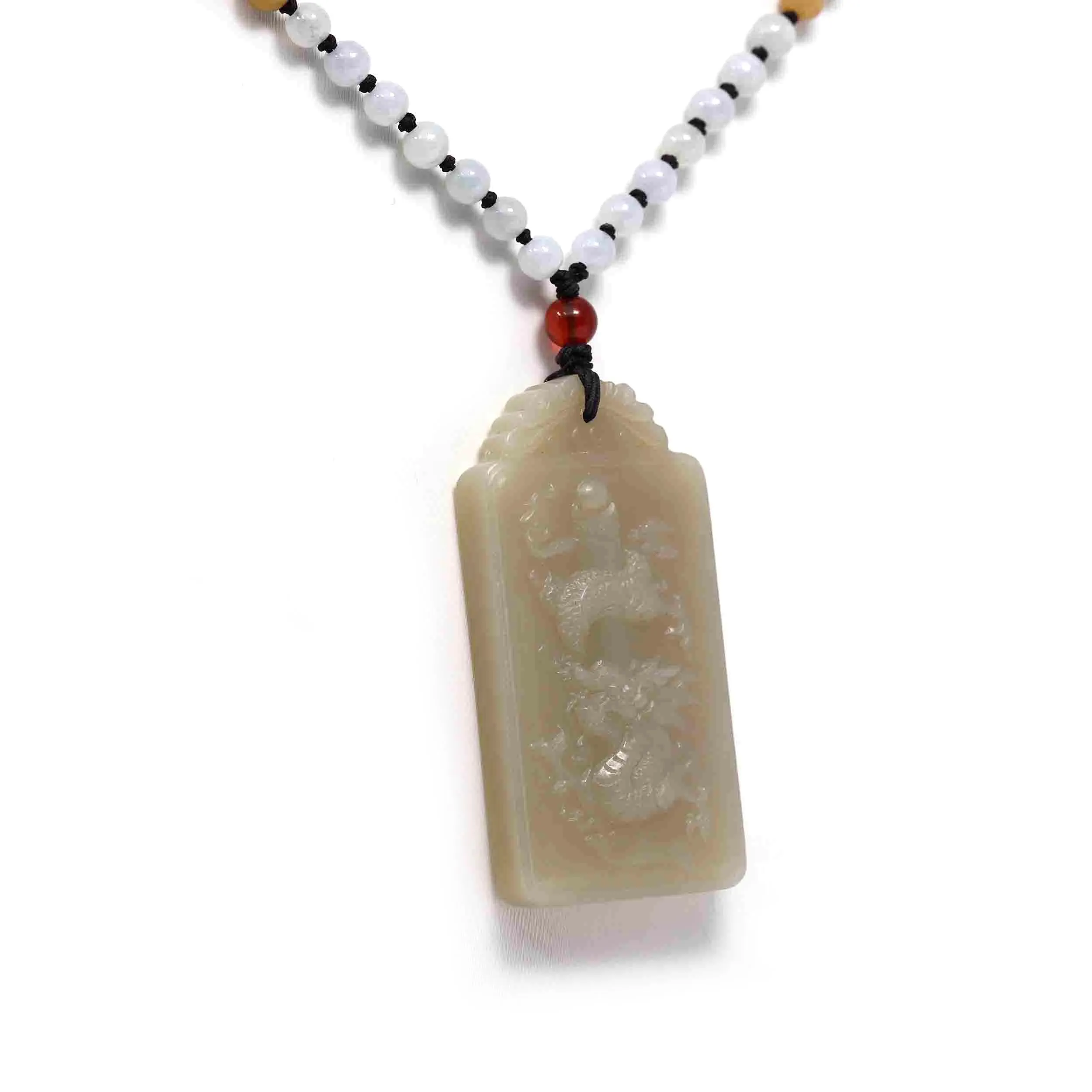 RealJade® Co. "Dragon Rising" Genuine HeTian Yellow Nephrite Jade Dragon Pendant Necklace