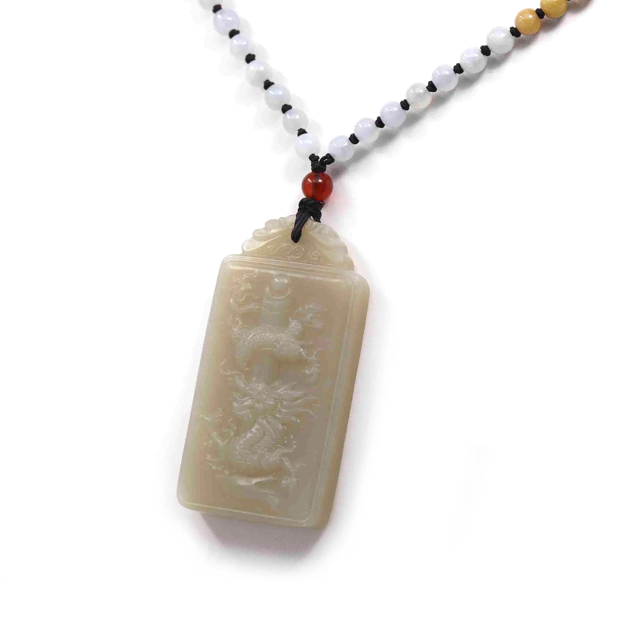 RealJade® Co. "Dragon Rising" Genuine HeTian Yellow Nephrite Jade Dragon Pendant Necklace