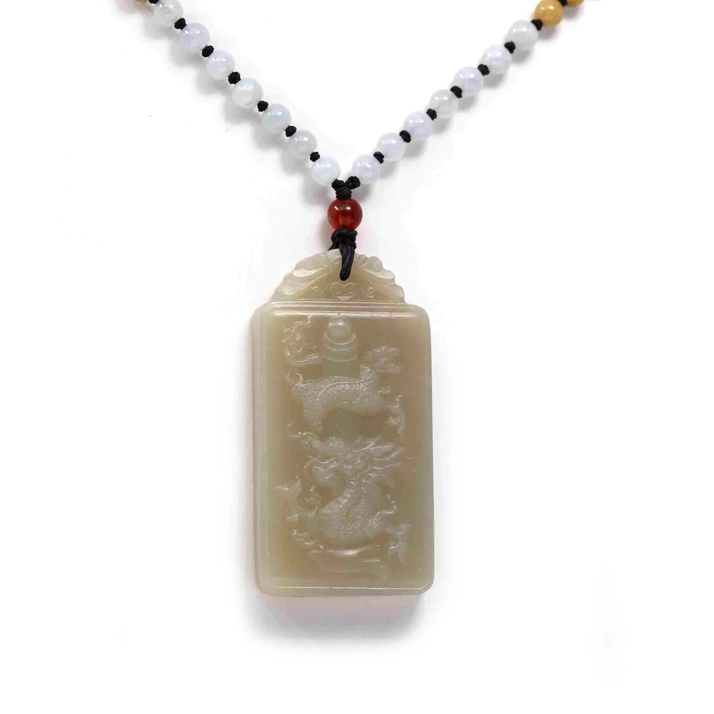 RealJade® Co. "Dragon Rising" Genuine HeTian Yellow Nephrite Jade Dragon Pendant Necklace