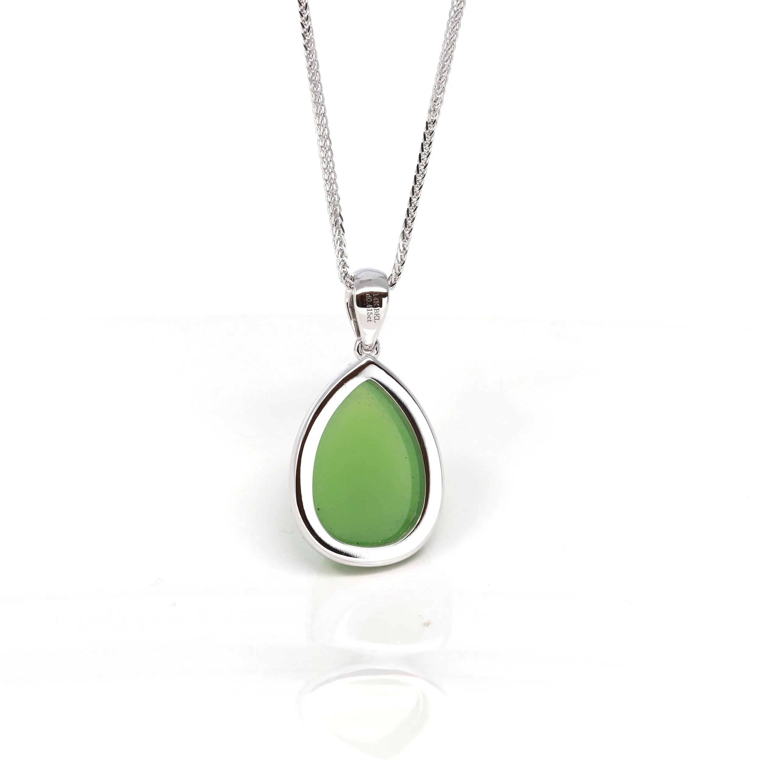 RealJade® Genuine Green Nephrite Apple Green Jade Tear Drop Pendant Necklace With Diamond