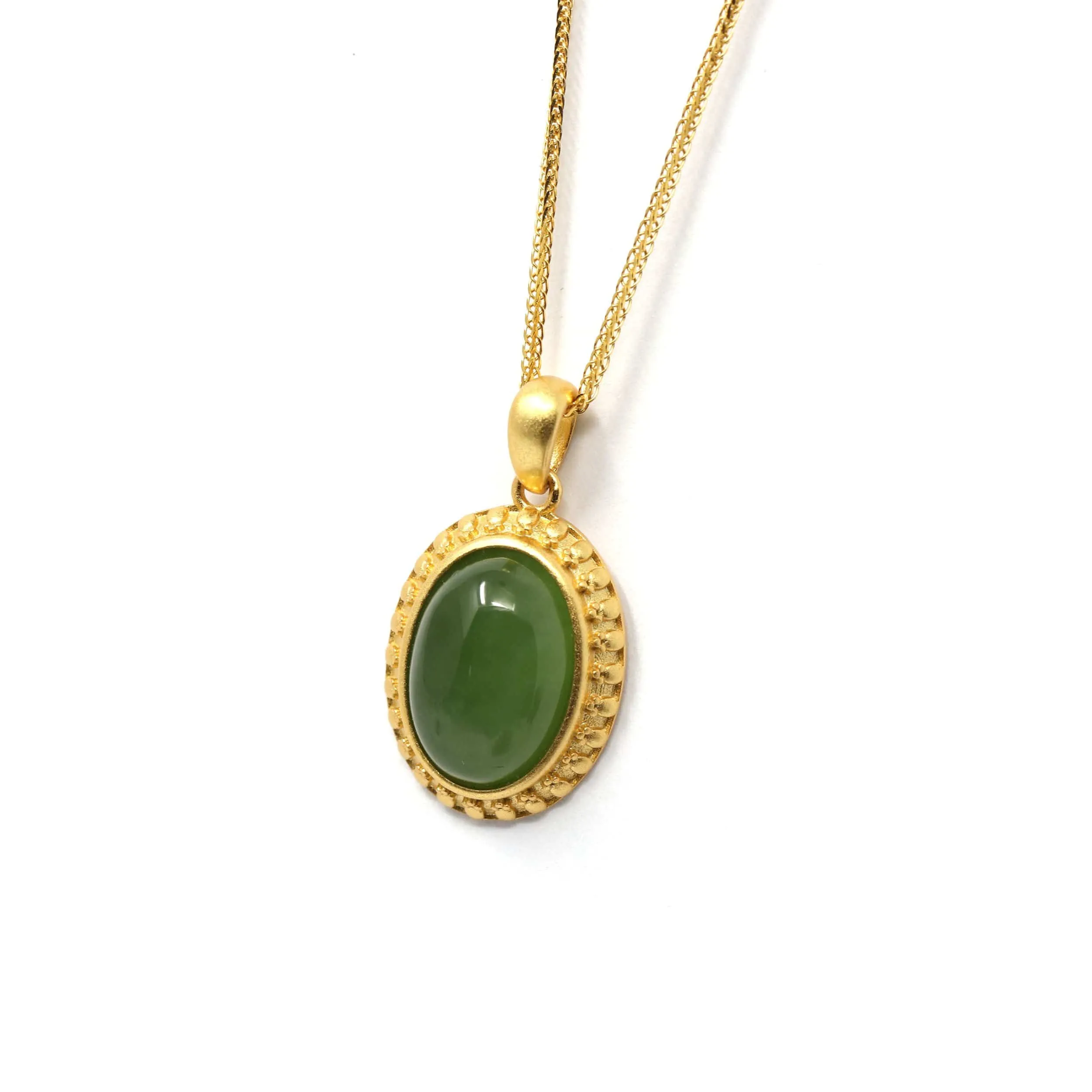 RealJade® "Lucky Oval Jade" Sterling Silver Nephrite Green Jade Classic Pendant Necklace