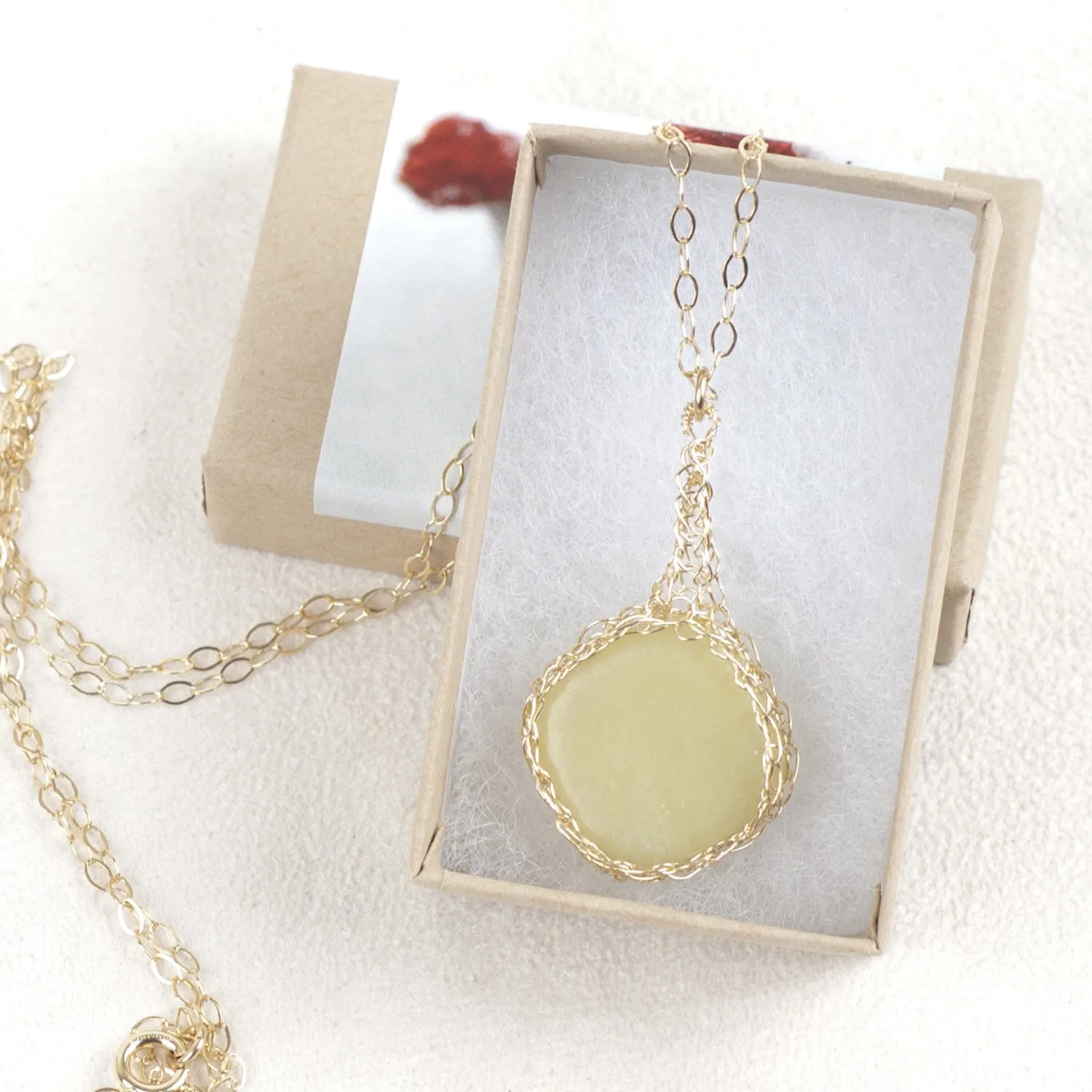 Rectangle Olive Jade Pendant necklace in gold