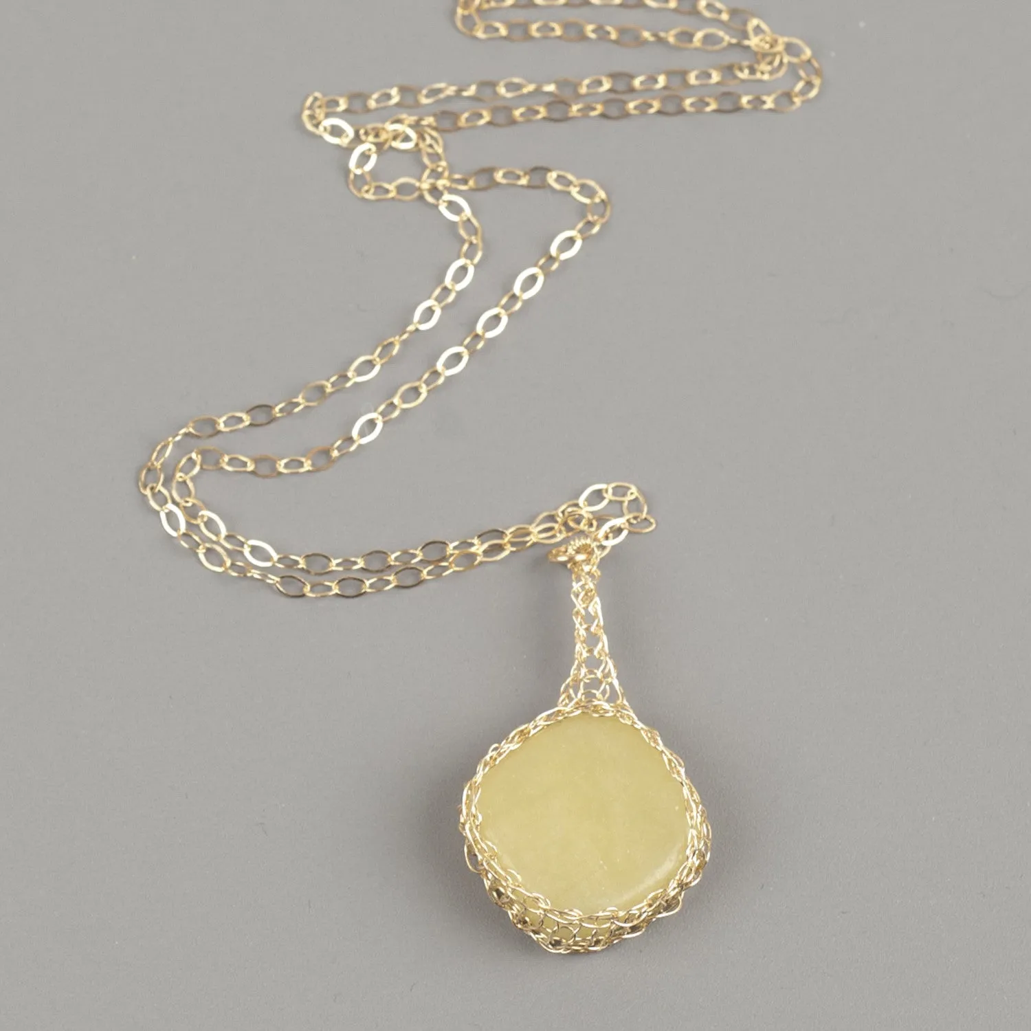 Rectangle Olive Jade Pendant necklace in gold