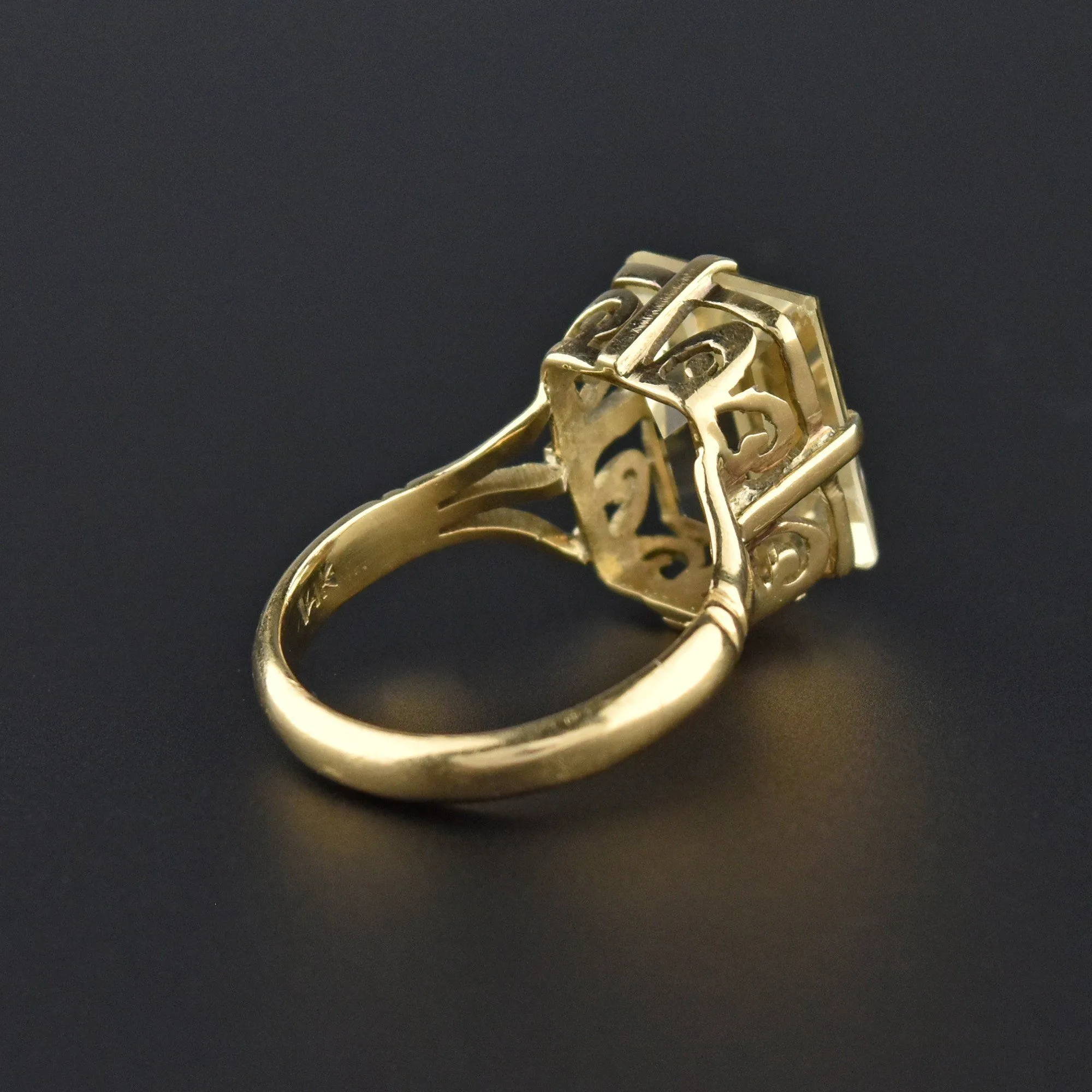 Retro 14K Gold Emerald Step Cut Citrine Ring