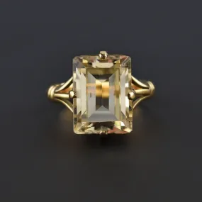 Retro 14K Gold Emerald Step Cut Citrine Ring