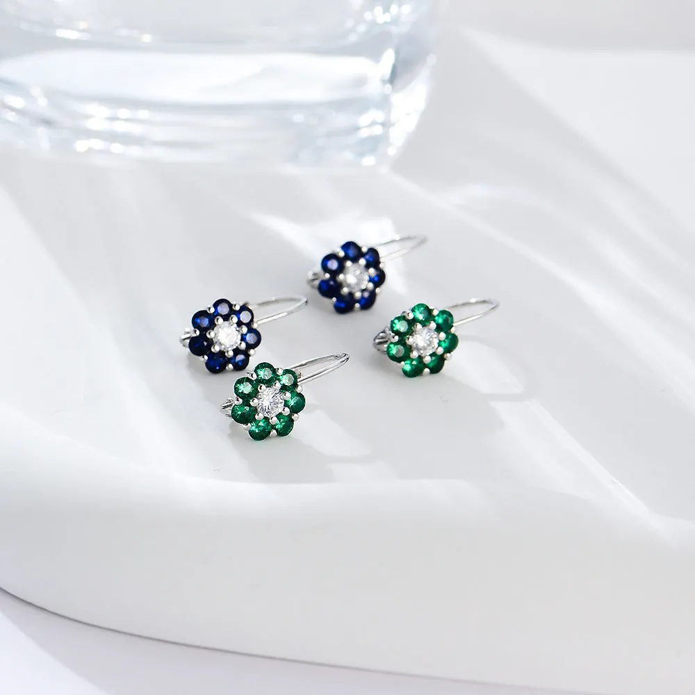 Retro Colourful Zircon Flower Silver Studs Earrings for Women