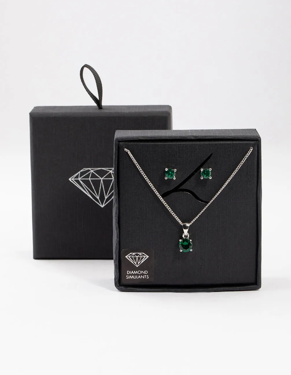 Rhodium Emerald Stone Jewellery Set