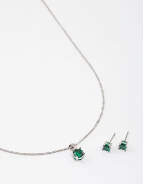 Rhodium Emerald Stone Jewellery Set