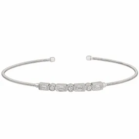 Rhodium Finish Sterling Silver Cable Cuff Bracelet - LL7027B-RH