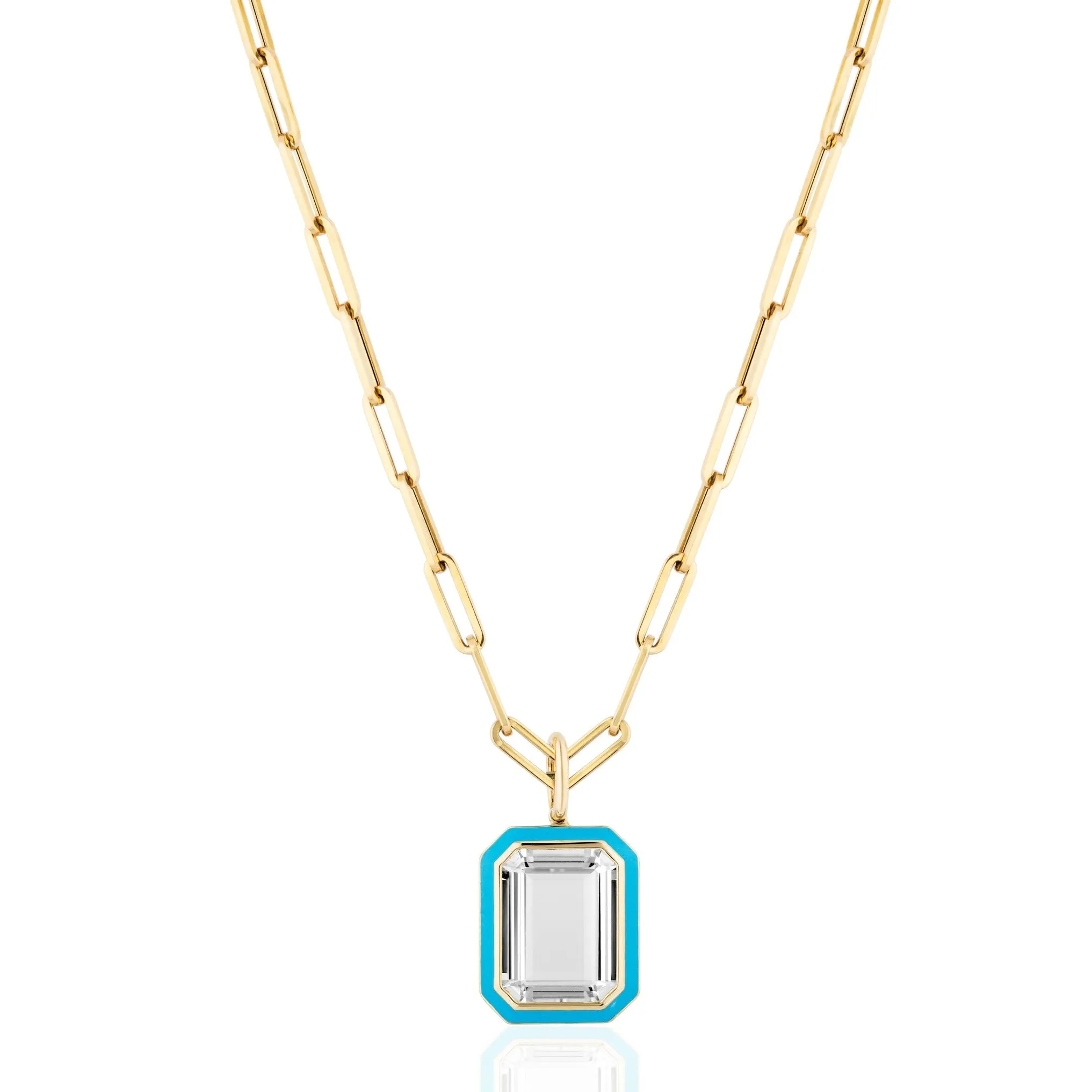 Rock Crystal Emerald-Cut Necklace with Turquoise Enamel