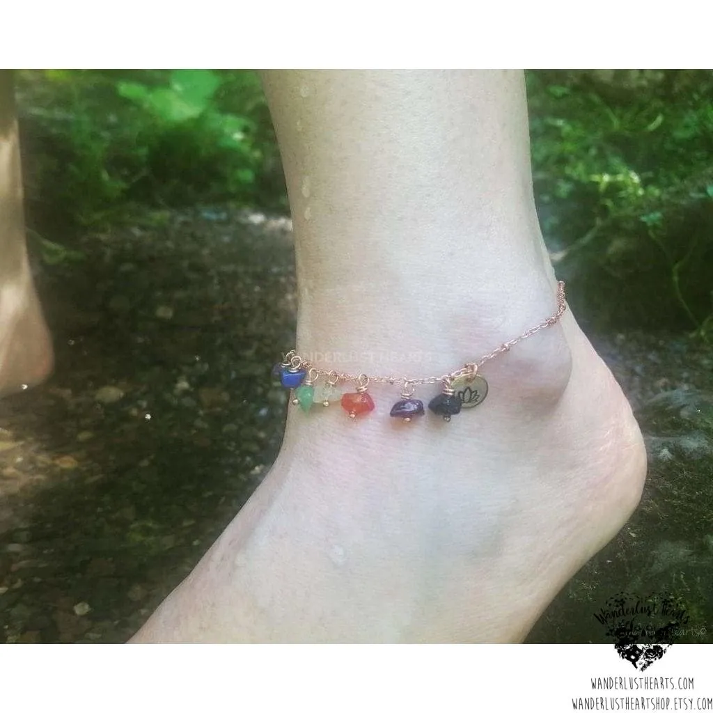 Rose gold gemstone chakra anklet