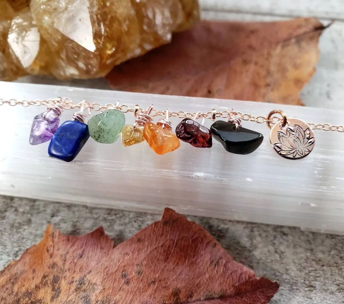 Rose gold gemstone chakra anklet