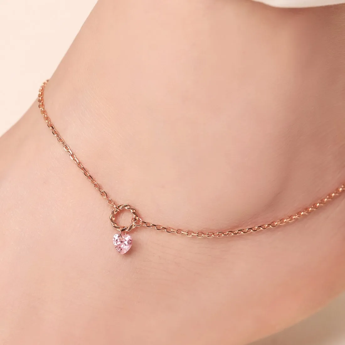 Roseate Charm 925 Sterling Silver Chain Anklet with Cubic Zirconia